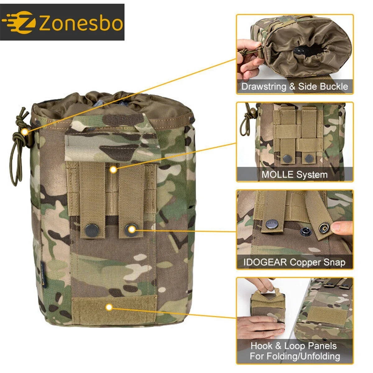 Bolsa Táctica MOLLE enrollable con cordón ajustable - imagen 3