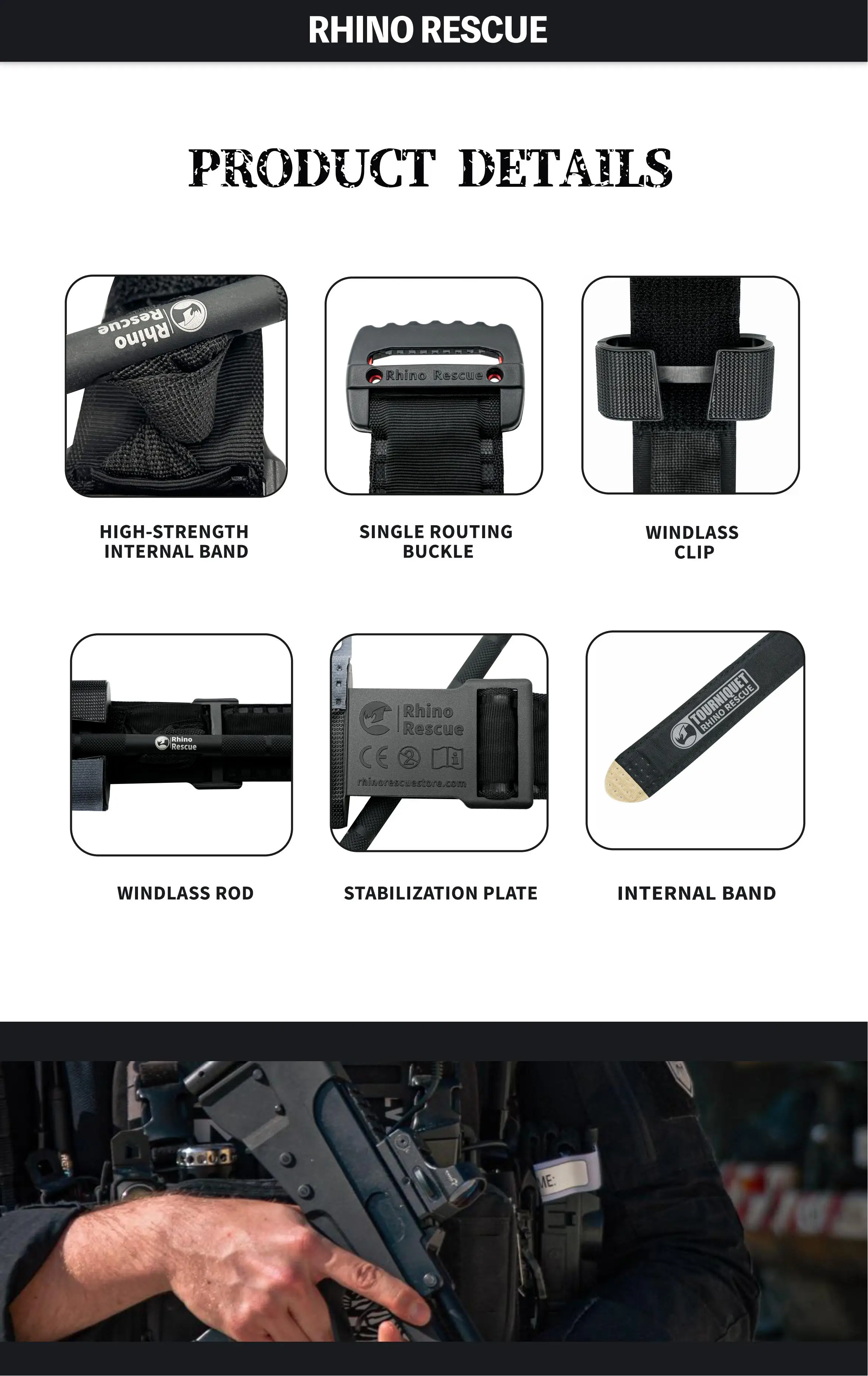 Torniquete RHINO Rescue con correa ajustable