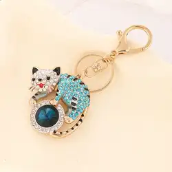 Llavero metálico de coche con gato manchado, colgante bolso
