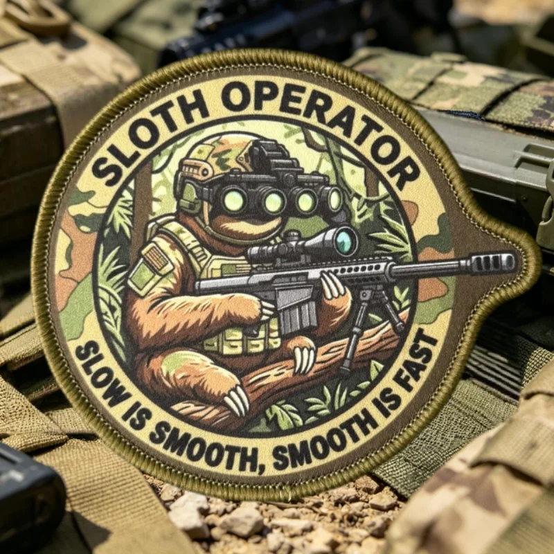 Patch impreso con diseño de perezoso y texto
