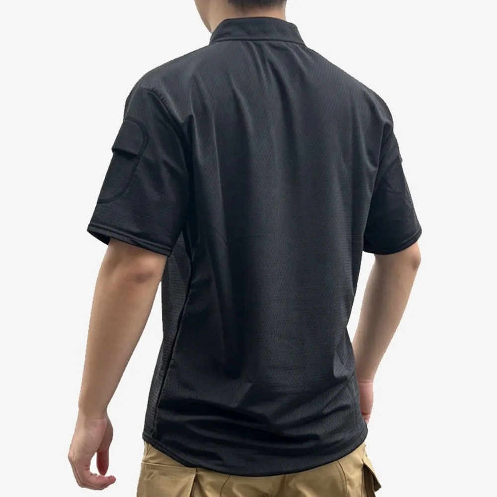 Camiseta táctica de rugby negra secado rápido manga corta cuello V - imagen 5