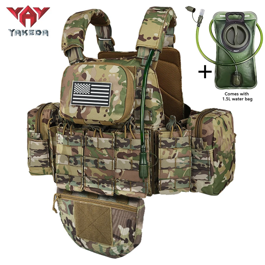 YAKEDA Chaleco táctico MOLLE con bolsa de agua y abdominal desmontable - imagen 2