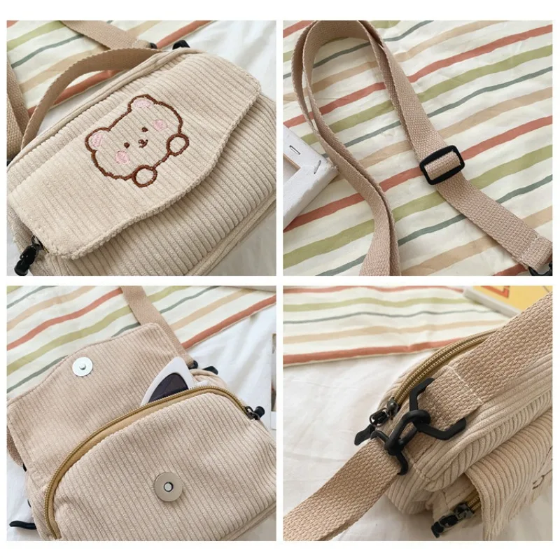 Bolso bandolera de corduroy y lona estilo harajuku para mujer - imagen 4