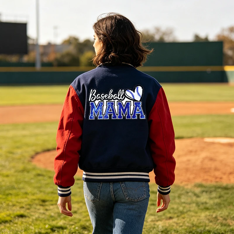Parche termoadhesivo lentejuelas mamá béisbol para chaquetas
