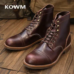 KOWM Botas de senderismo para hombre en cuero vaca británico