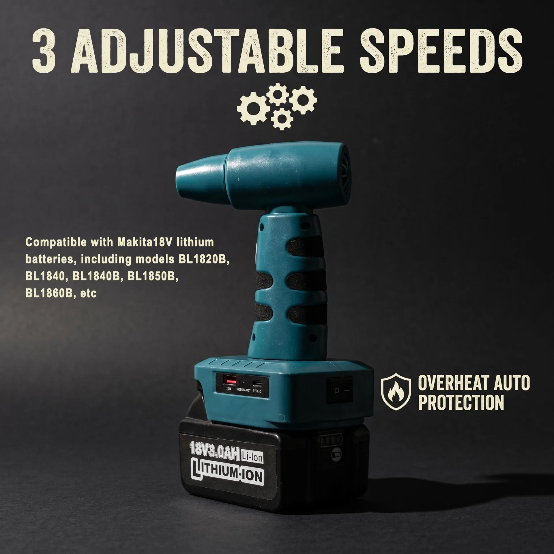 Ventilador portátil para exteriores DeWalt/Makita/Milwaukee con USB - imagen 2