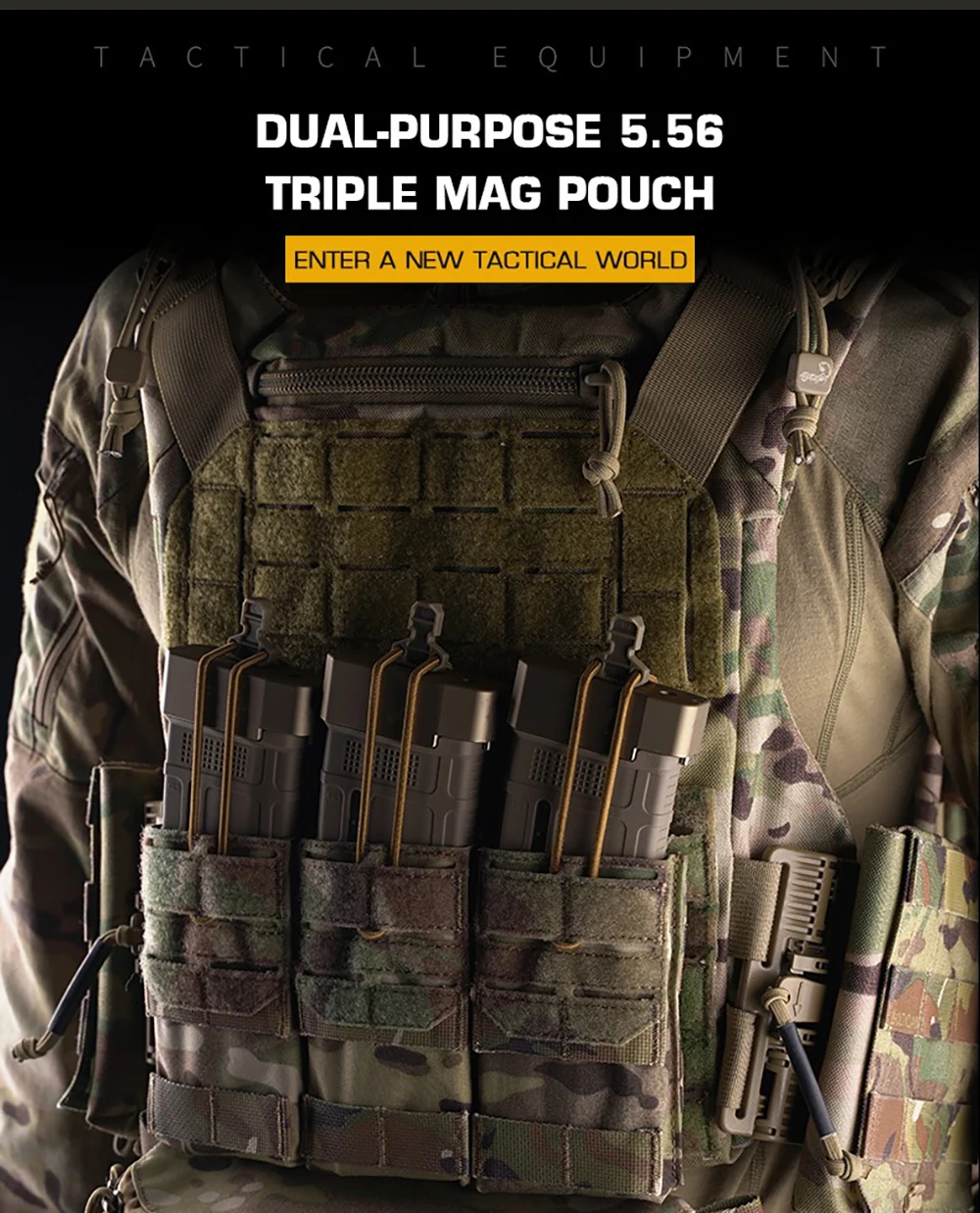 Vista frontal de la bolsa triple para cargadores 5.56