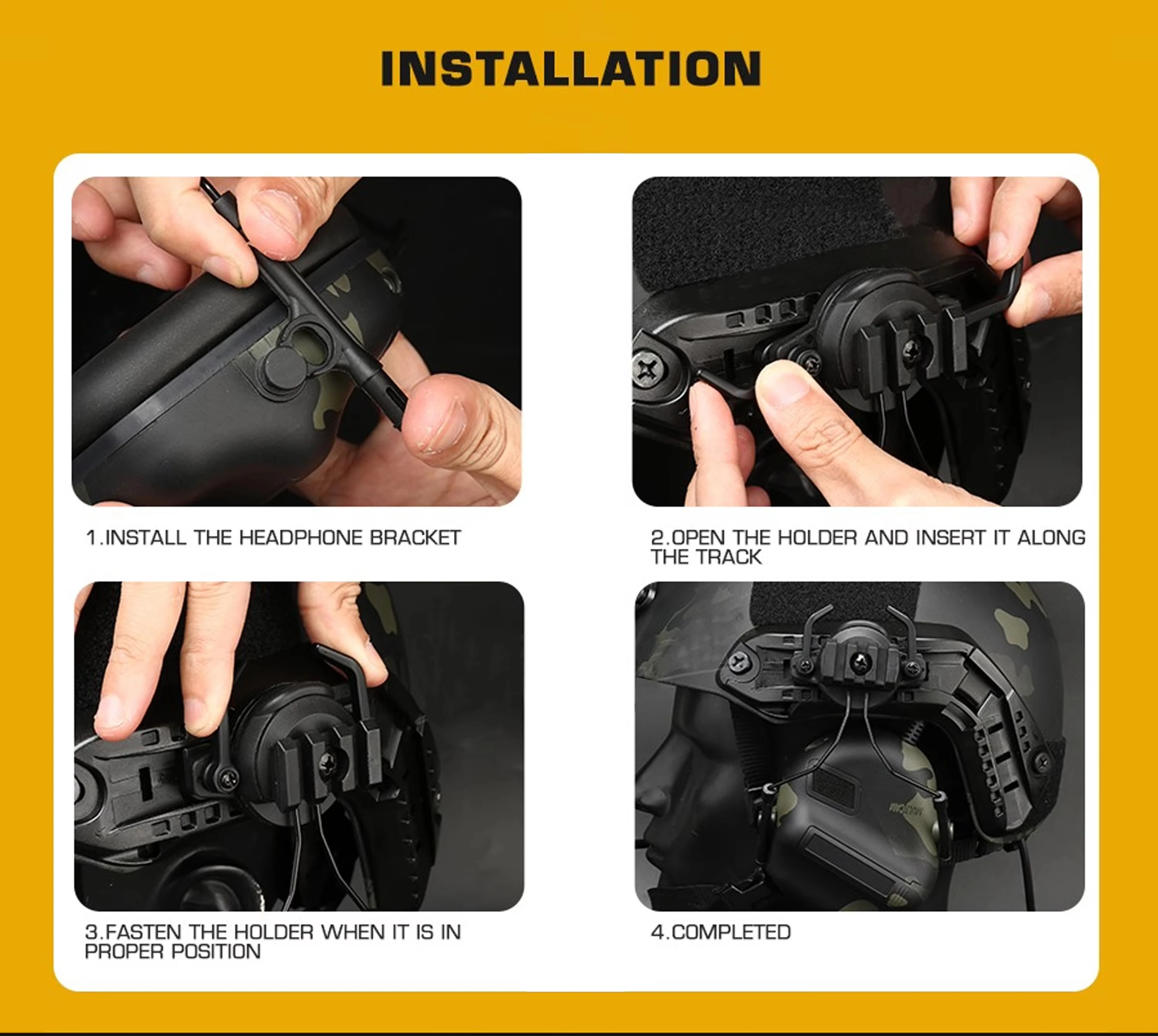 Adaptador riel ARC casco táctico: soporte auriculares con suspensión - imagen 5