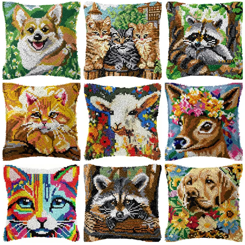 Kit de bordado navideño con hilo dorado y motivos de animales