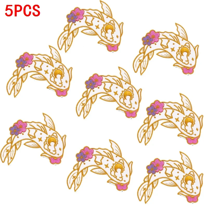 Parches termoadhesivos bordados kawaii gato floral, cereza y koi