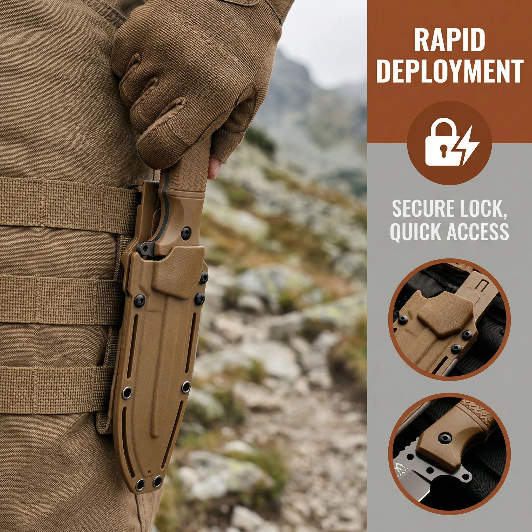 Cuchillo fijo con funda, acero robusto premium para outdoor y campo - imagen 3