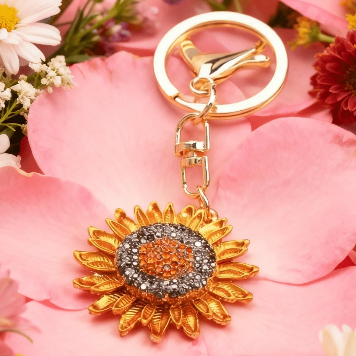 Llavero retro girasol con diamantes de imitación, para diario - imagen 4