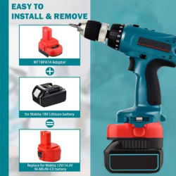 Adaptador batería Makita MT18PA14 – Convertidor 18V LXT a 12V/14,4V herramientas