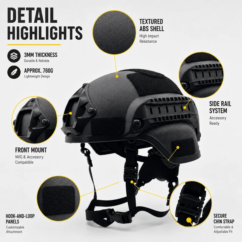 Casco MICH2000 para airsoft con rieles laterales y soporte frontal - imagen 4