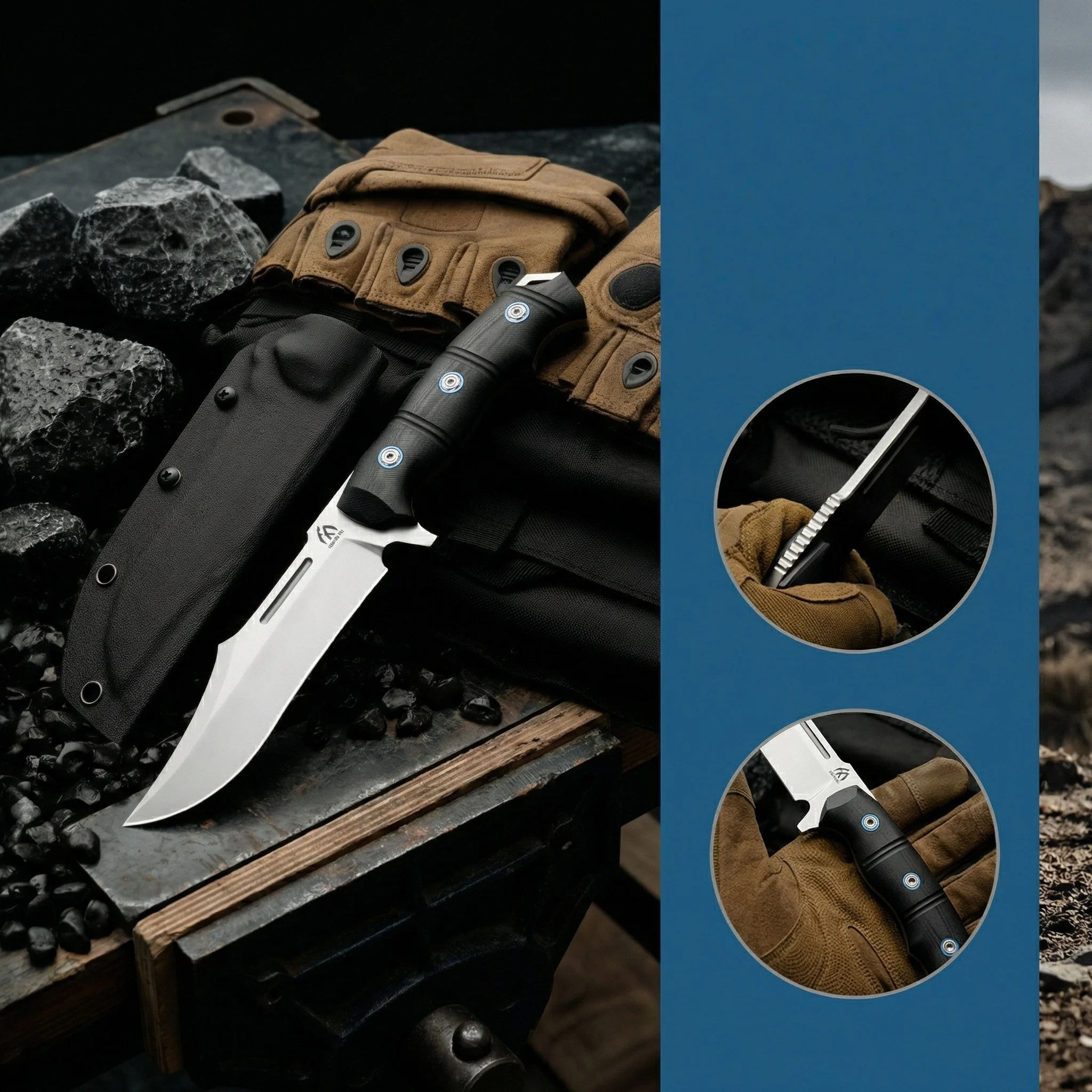 Cuchillo fijo táctico de acero para exteriores y emergencia - imagen 3