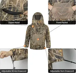 Traje Ghillie camuflaje transpirable con capucha para caza y pesca