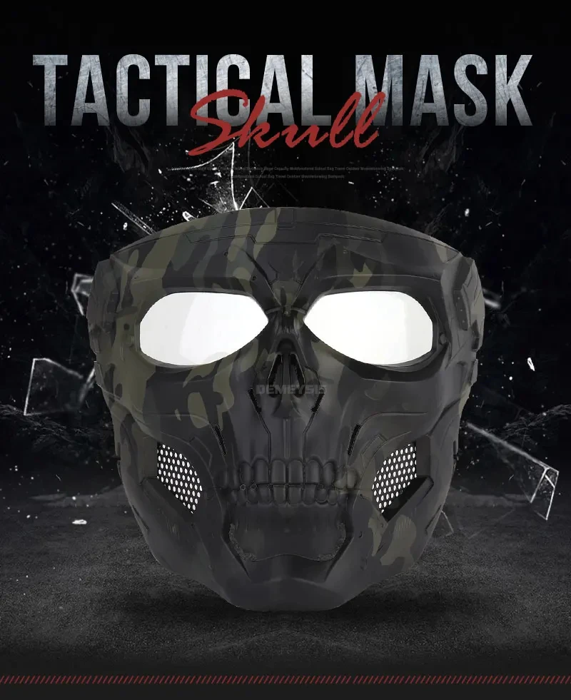 Máscara táctica de cara completa estilo calavera, vista frontal