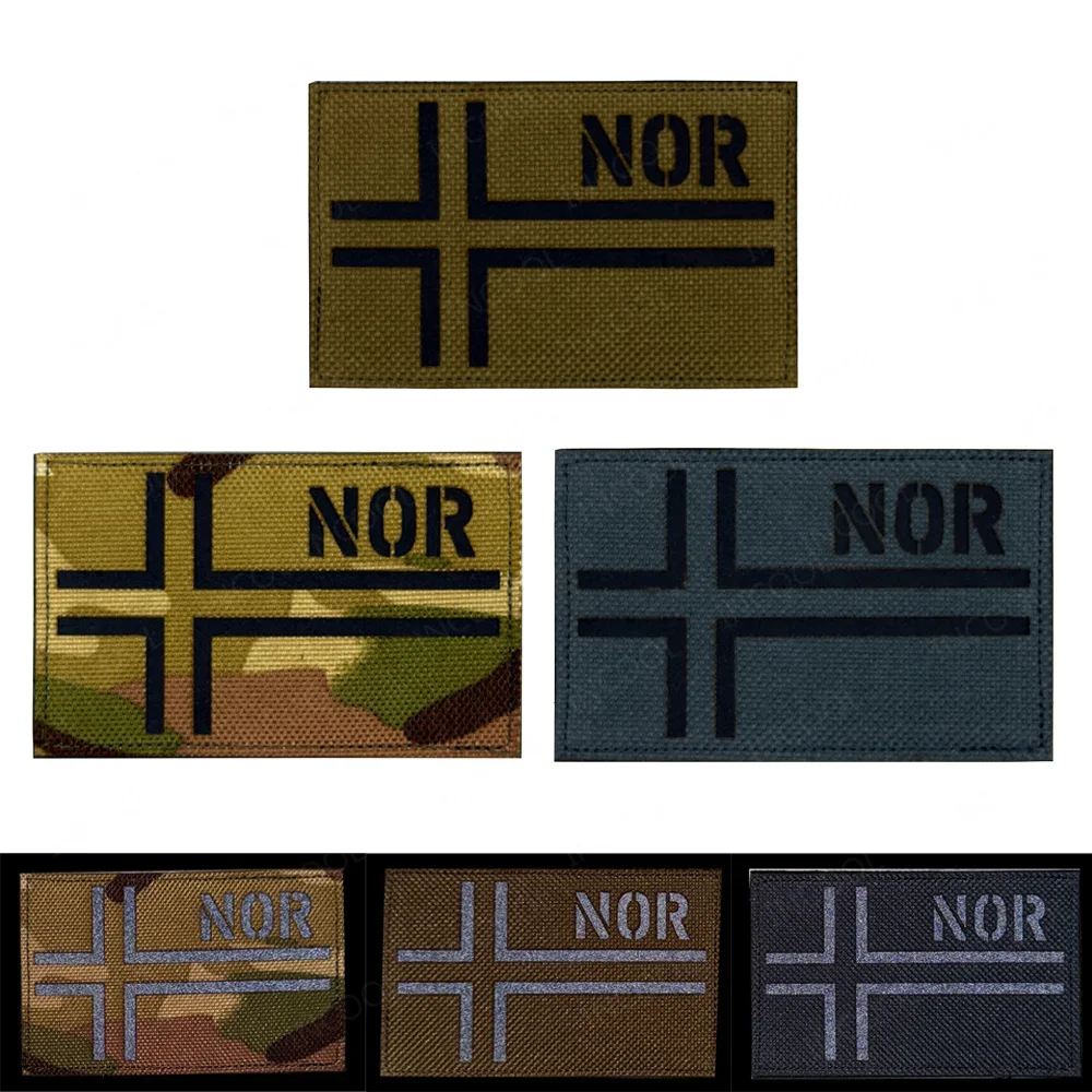 Parche táctico reflectante IR bandera Noruega verde caqui PVC y goma - imagen 5