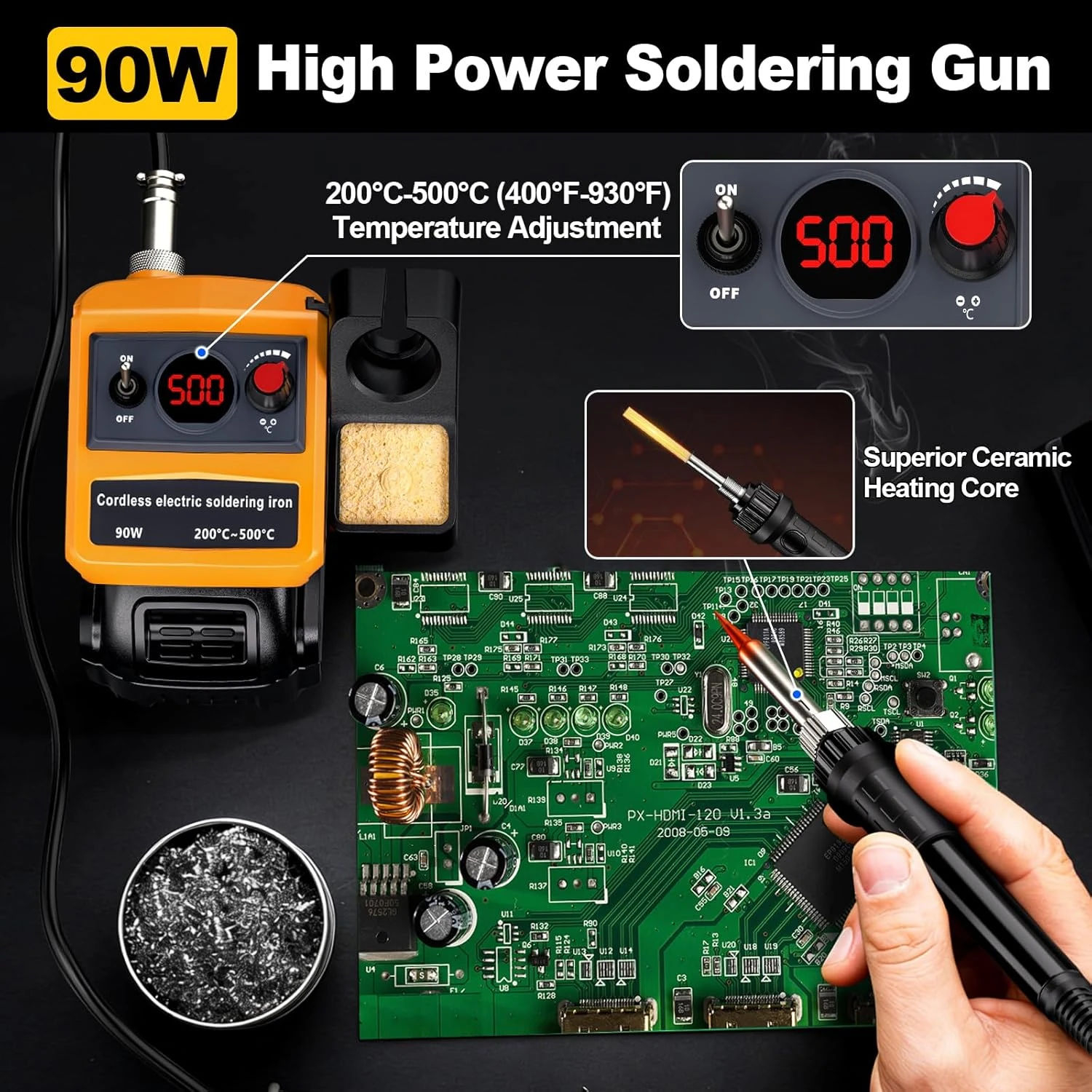 Soldador inalámbrico DeWalt 18V 20V con pantalla LCD y temperatura ajustable - imagen 3