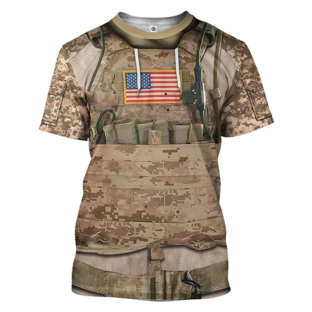 Camiseta táctica militar gris con diseño 3D en el pecho