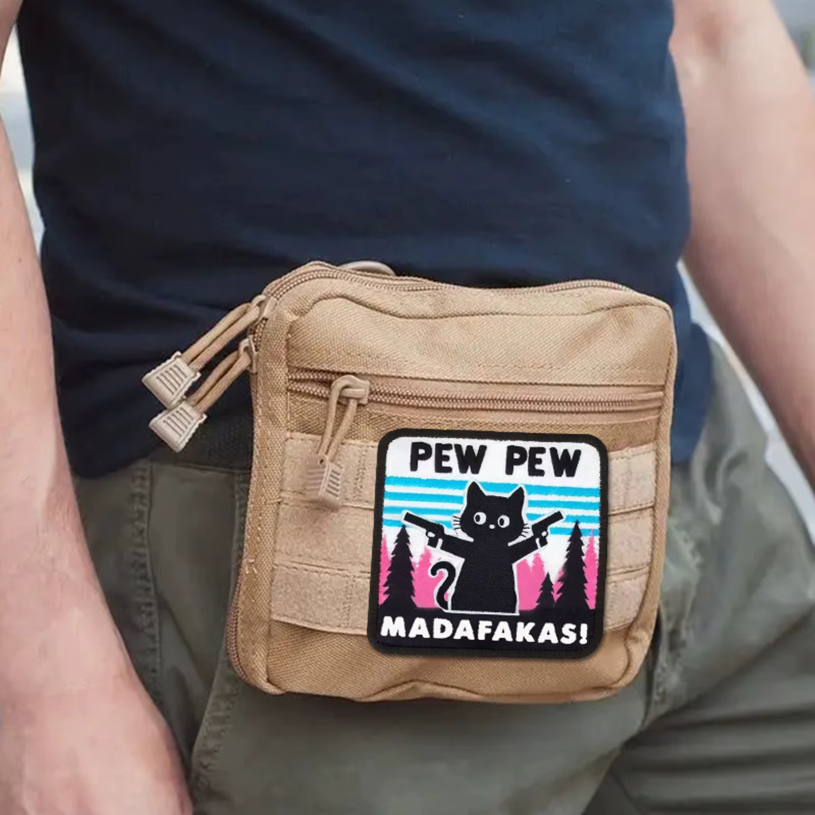 Parche táctico velcro gato pew pew madafas - para mochila o chaleco MOLLE - imagen 3