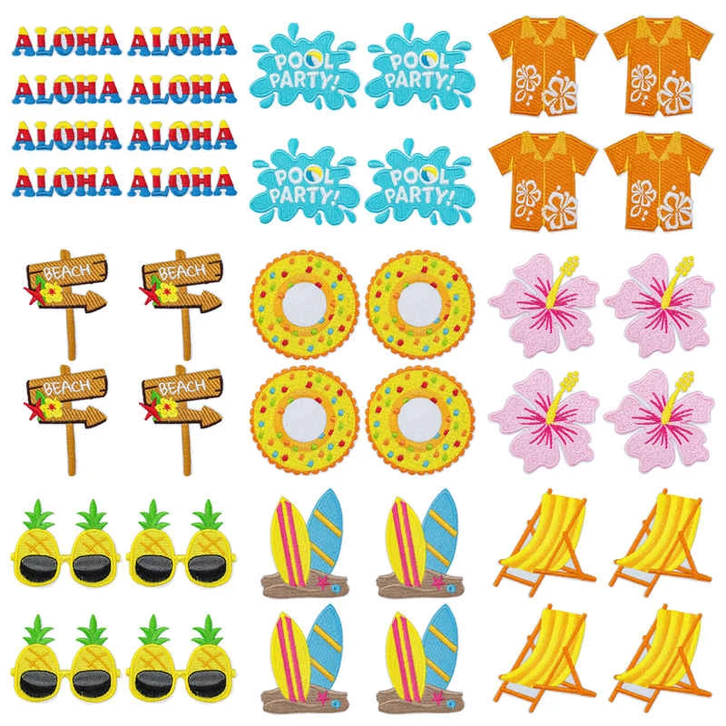 Parche bordado termoadhesivo Aloha piña, gafas, tabla surf y flores - imagen 4