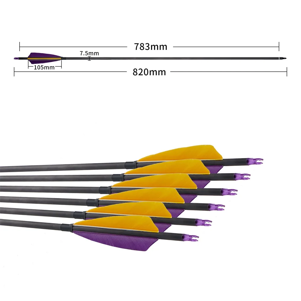 Flechas de carbono para caza con punta reemplazable y pluma pavo - imagen 4