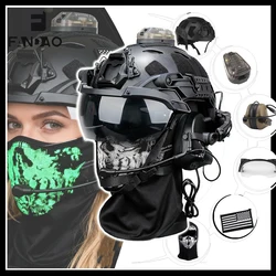 Casco bump táctico con gafas abatibles, parches y luz señal