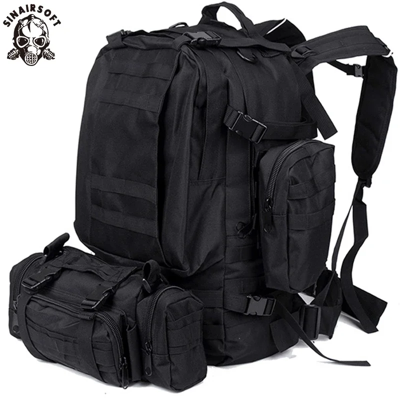 Mochila táctica de nailon 55L para camping, caza y senderismo