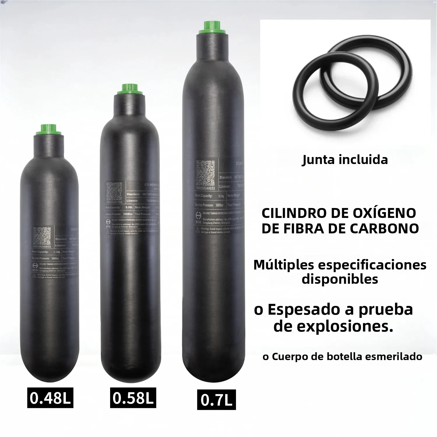 Botella de buceo de fibra de carbono mate HPA, alta presión - imagen 5