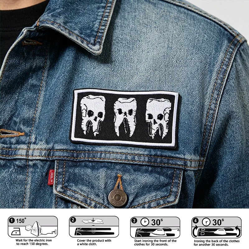 Parche termoadhesivo gótico punk esqueleto dental para ropa y gorras - imagen 2