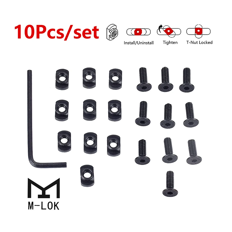 Tornillos M-LOK y tuercas en T para riel Picatinny Airsoft M4/M5