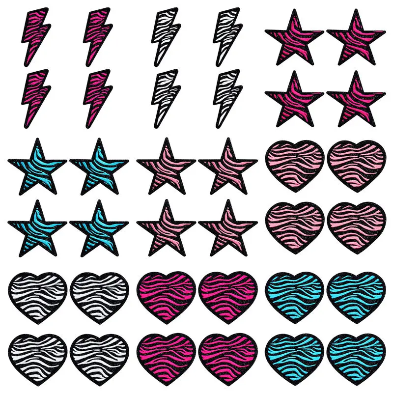 Parches termoadhesivos bordados en diseño cebra con corazón rosa brillante estilo grunge