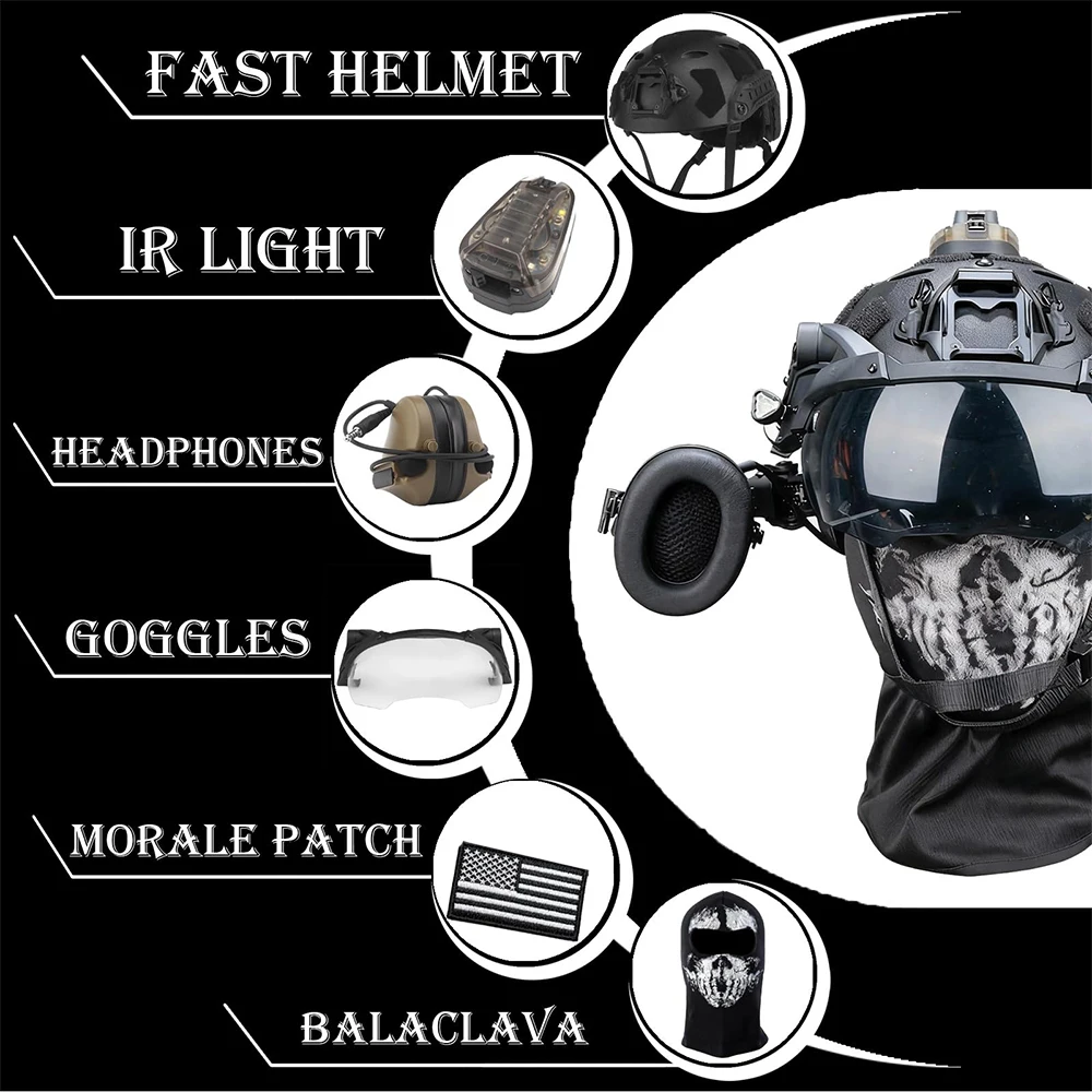 Casco bump táctico con gafas abatibles, parches y luz señal - imagen 2