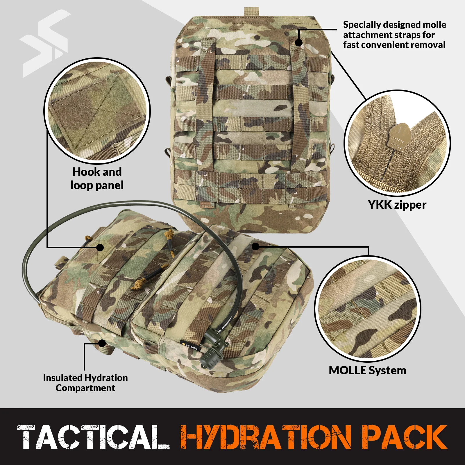 Saco de hidratación táctico VOTAGOO MOLLE para chaleco y mochila - imagen 2