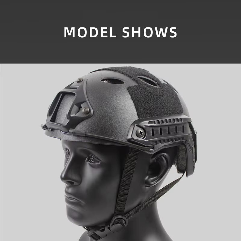 Casco táctico visto desde arriba, mostrando la carcasa ABS y las posiciones de instalación