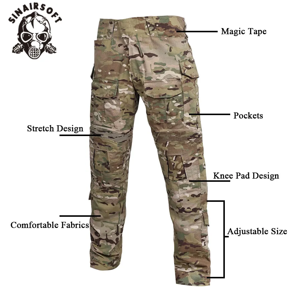 SINAIRSOFT Pantalones tácticos airsoft Multicam G3 con rodilleras - imagen 3