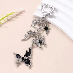 Llavero Y2K mariposa rosa luna – Colgante gótico metal plata para bolso