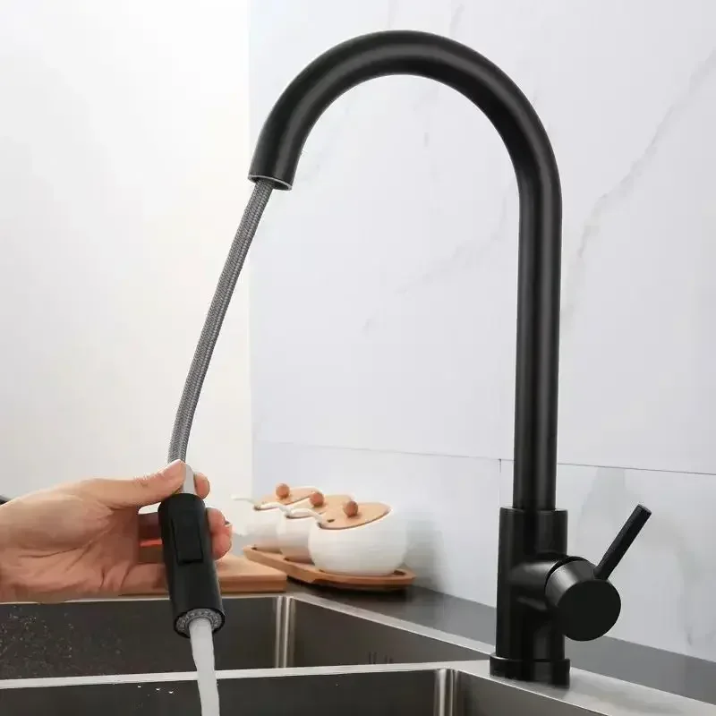 Grifo de cocina negro cromado con caño extraíble y rociador - imagen 2