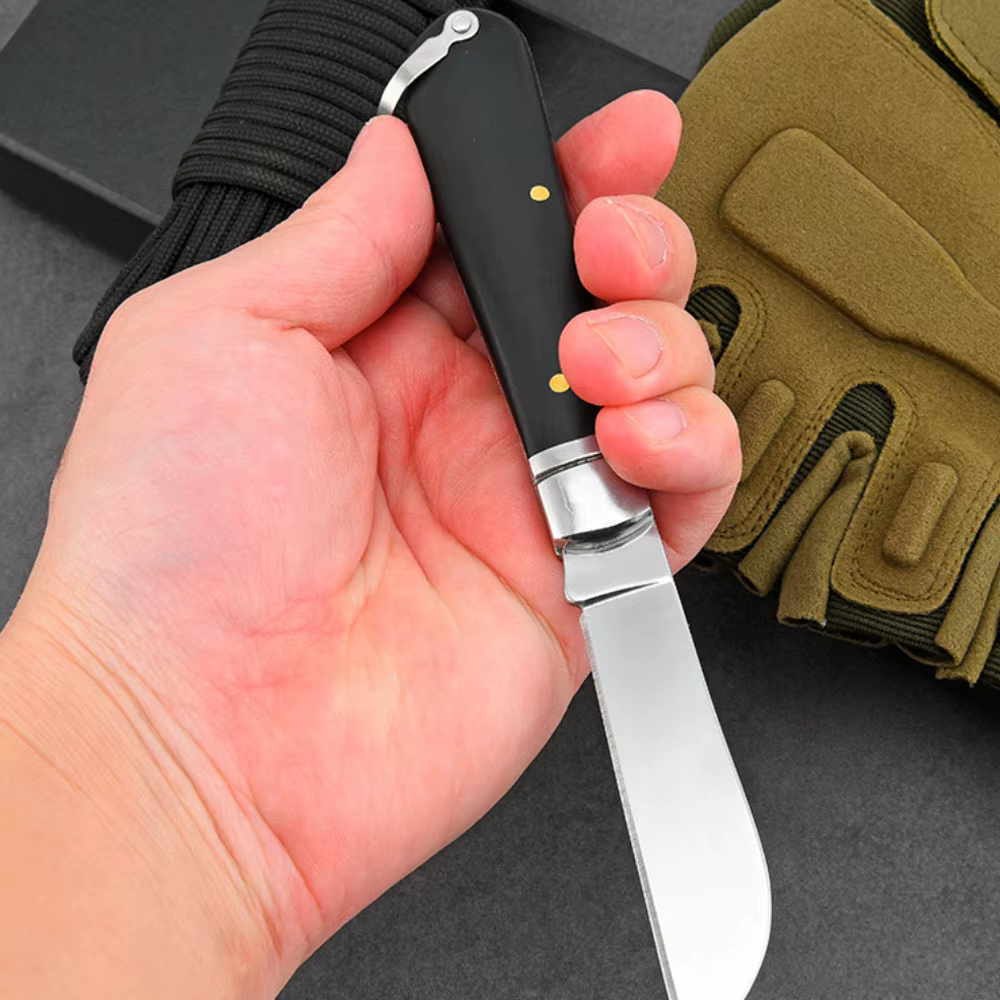 Cuchillo EDC plegable mini outdoor con mango de sándalo amarillo - imagen 2
