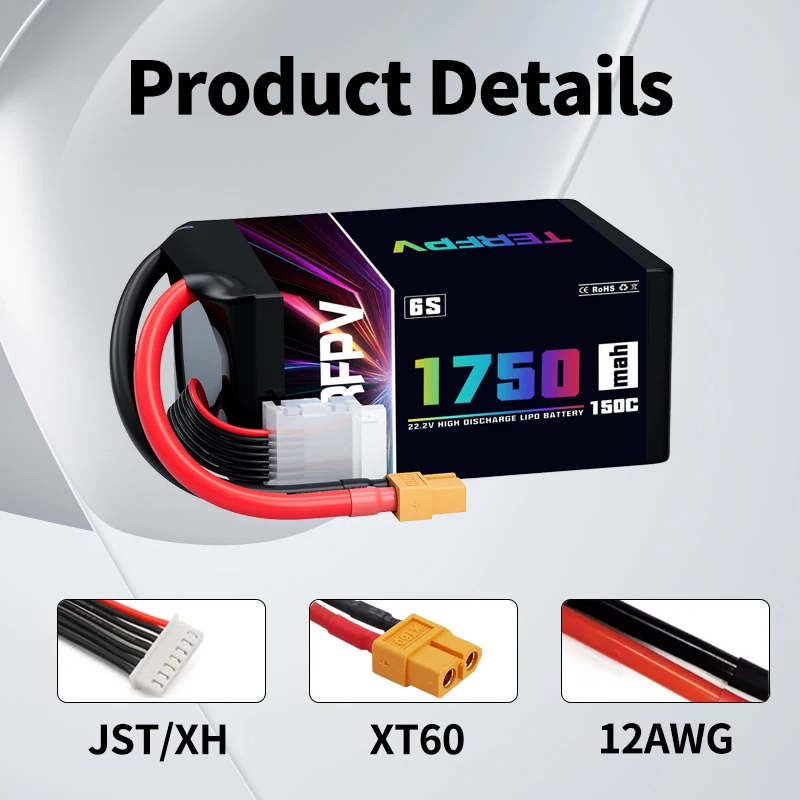 Batería LiPo TERFPV 6S 22.2V 1750mAh 150C con XT60 para Drones FPV - imagen 3