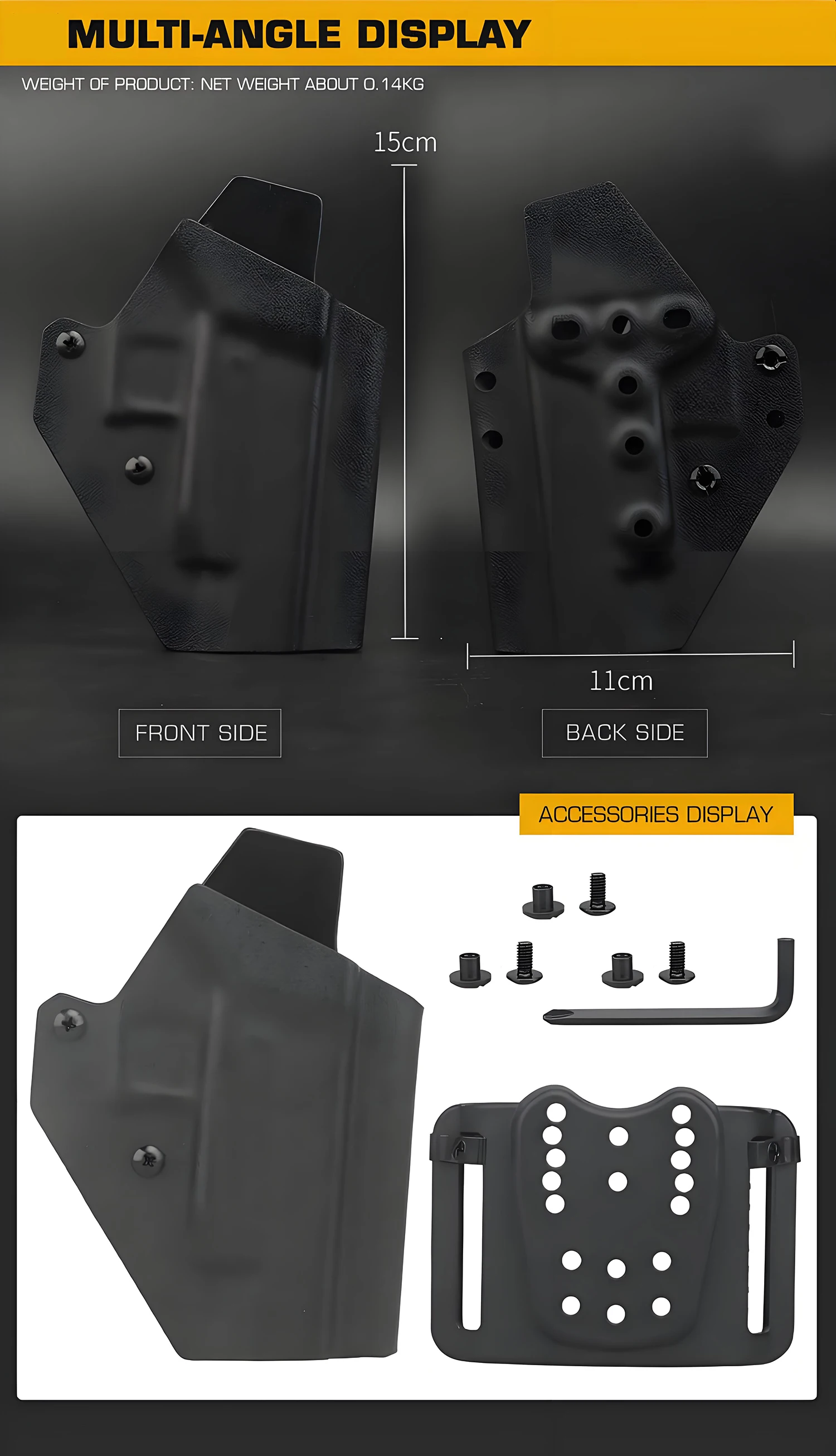 Detalle de la funda Kydex y el adaptador