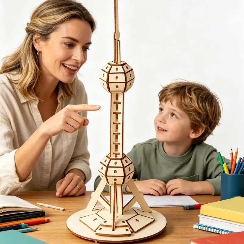 Juego de construcción de madera torre emblemática artesanal infantil - imagen 3