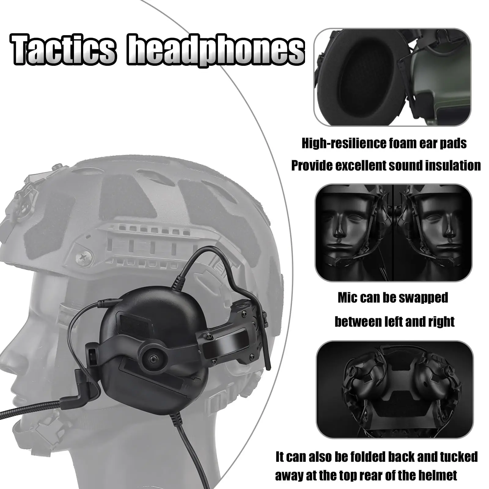 Casco táctico Airsoft de ABS con luz, auriculares y funda - imagen 3