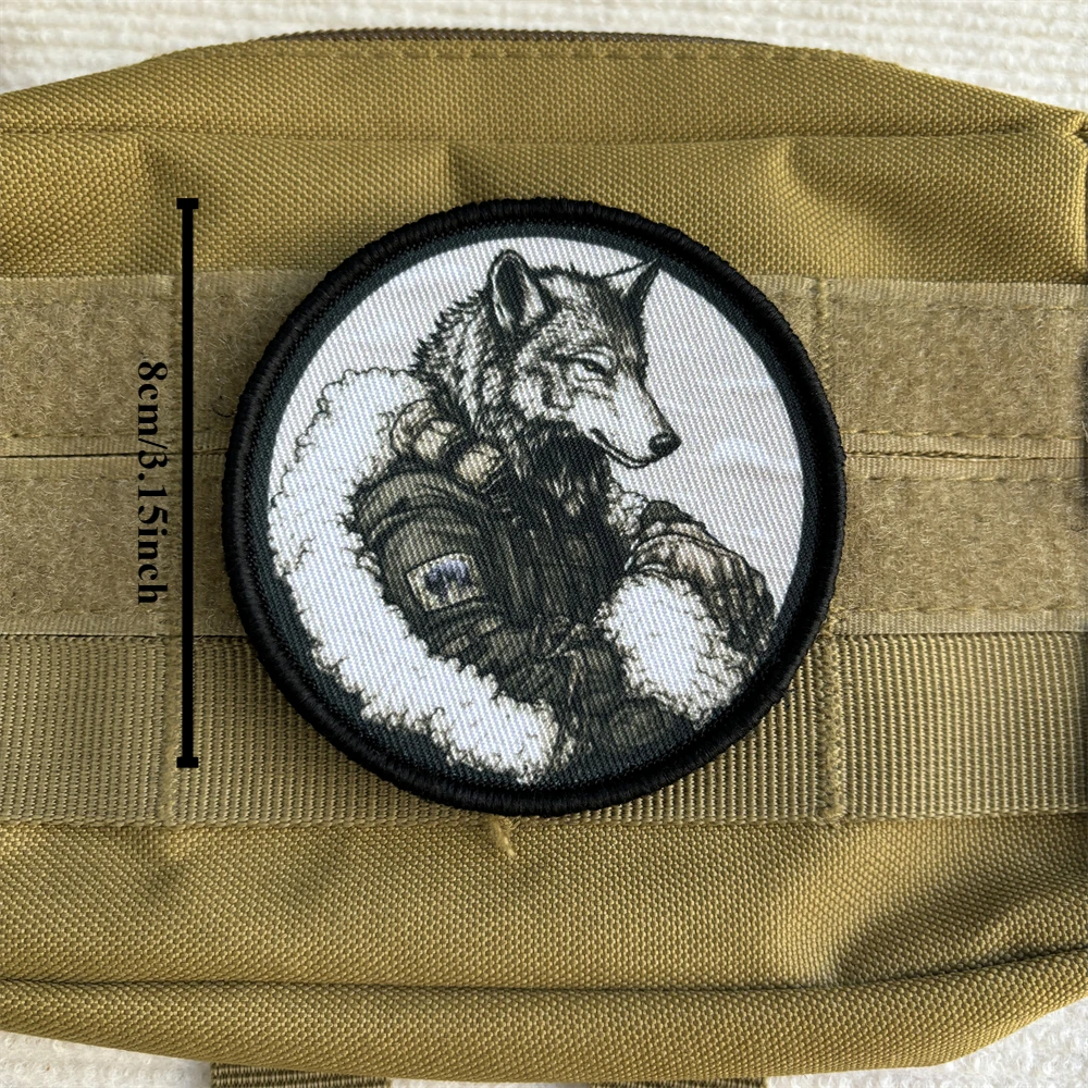 Parche moral lobo táctico con velcro para uniforme y equipo