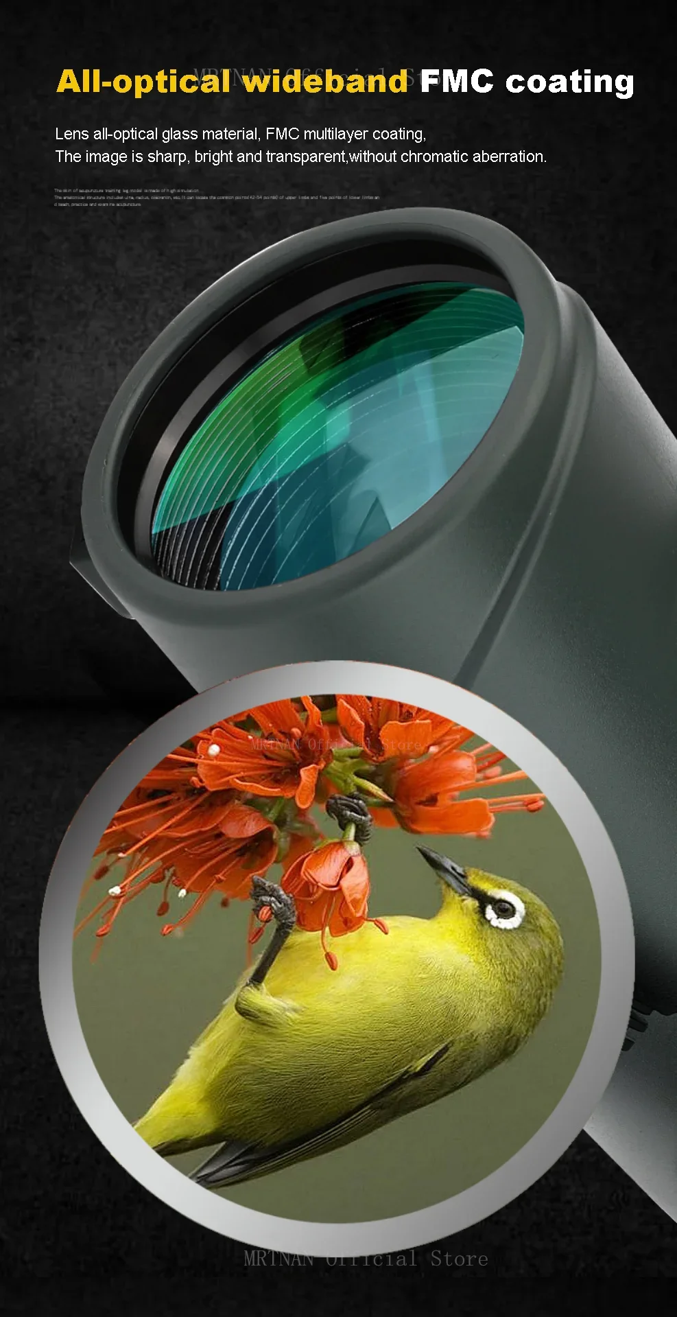 Detalle de la lente y el ocular del monocular