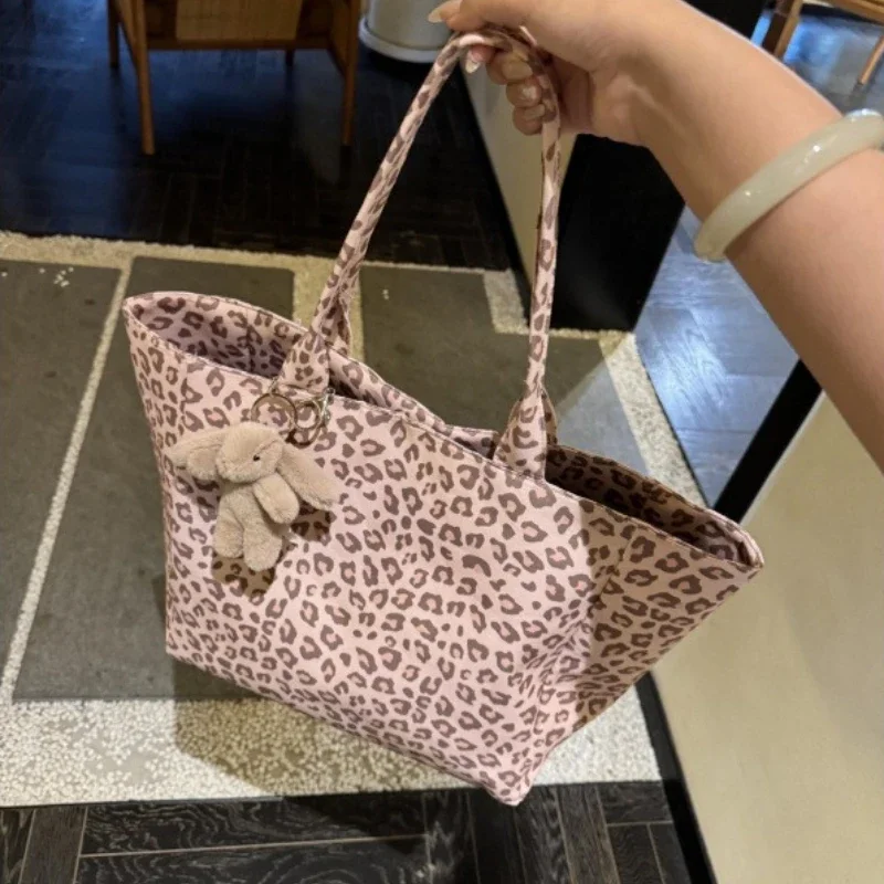 Bolso de hombro lona leopardo rosa gran capacidad versátil - imagen 2