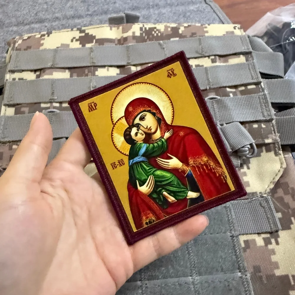 Parche táctico Virgen María y Niño Jesús, cierre gancho-bucle