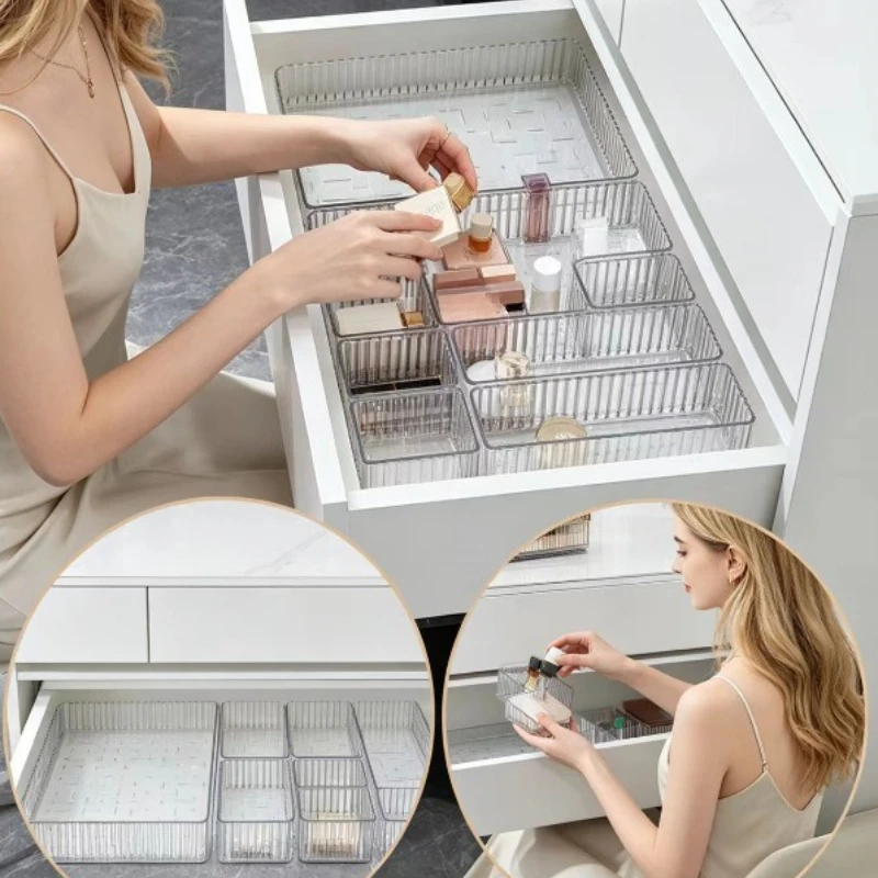 Caja organizadora transparente con divisores para cosméticos y brochas - imagen 4