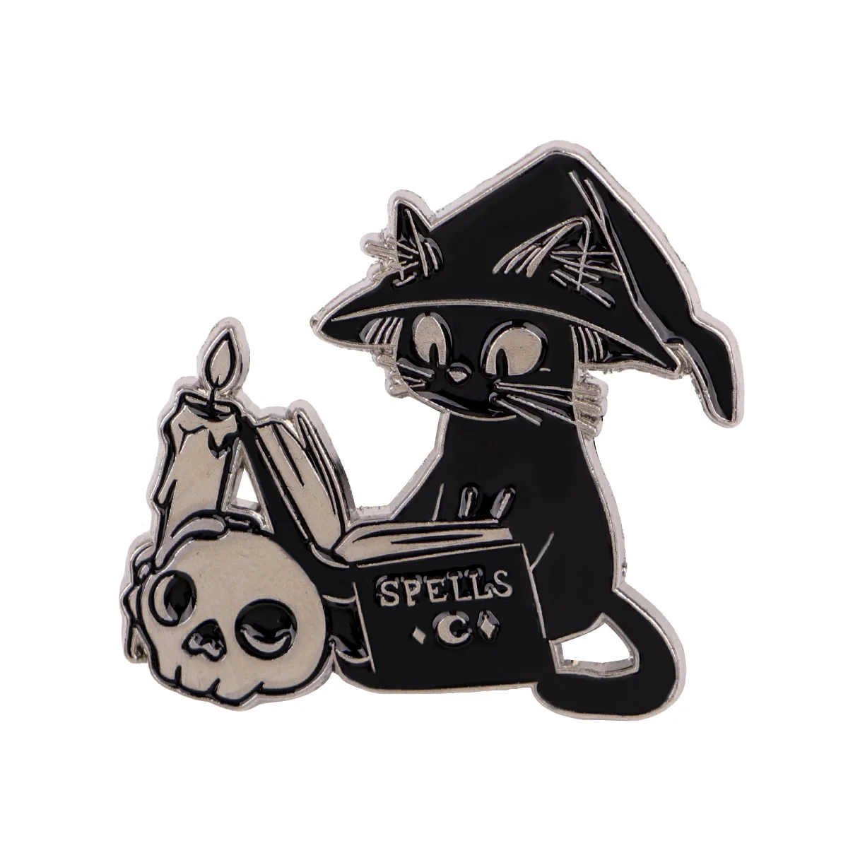 Pin de solapa esmalte gato brujo negro calavera y vela Halloween - imagen 5